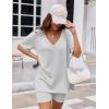 Ekouaer Womens Pajamas 2 Piece Lounge Sets Oversized V Neck T-Shirts Tops Biker Shorts Set Workout Reversible Tracksuit S-XXL(Light Grey)