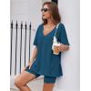 Ekouaer Womens Pajamas 2 Piece Lounge Sets Oversized V Neck T-Shirts Tops Biker Shorts Set Workout Reversible Tracksuit S-XXL(Navy Blue)