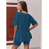 Ekouaer Womens Pajamas 2 Piece Lounge Sets Oversized V Neck T-Shirts Tops Biker Shorts Set Workout Reversible Tracksuit S-XXL(Navy Blue)