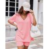 Ekouaer Womens Pajamas 2 Piece Lounge Sets Oversized V Neck T-Shirts Tops Biker Shorts Set Workout Reversible Tracksuit S-XXL(Orange Pink)