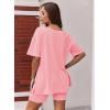 Ekouaer Womens Pajamas 2 Piece Lounge Sets Oversized V Neck T-Shirts Tops Biker Shorts Set Workout Reversible Tracksuit S-XXL(Orange Pink)