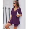 Ekouaer Womens Pajamas 2 Piece Lounge Sets Oversized V Neck T-Shirts Tops Biker Shorts Set Workout Reversible Tracksuit S-XXL(Purple)
