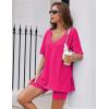 Ekouaer Womens Pajamas 2 Piece Lounge Sets Oversized V Neck T-Shirts Tops Biker Shorts Set Workout Reversible Tracksuit S-XXL(Rose Red)
