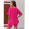 Ekouaer Womens Pajamas 2 Piece Lounge Sets Oversized V Neck T-Shirts Tops Biker Shorts Set Workout Reversible Tracksuit S-XXL(Rose Red)
