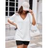 Ekouaer Womens Pajamas 2 Piece Lounge Sets Oversized V Neck T-Shirts Tops Biker Shorts Set Workout Reversible Tracksuit S-XXL(White)