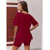 Ekouaer Womens Pajamas 2 Piece Lounge Sets Oversized V Neck T-Shirts Tops Biker Shorts Set Workout Reversible Tracksuit S-XXL(Wine Red)