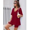 Ekouaer Womens Pajamas 2 Piece Lounge Sets Oversized V Neck T-Shirts Tops Biker Shorts Set Workout Reversible Tracksuit S-XXL(Wine Red)