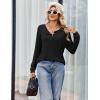Ekouaer Womens Pajamas Set 2 Piece Lounge Sets Ribbed Knit Button Down Pjs Set Fleece Long Sleeve Sleepwear(Black)