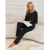 Ekouaer Womens Pajamas Set 2 Piece Lounge Sets Ribbed Knit Button Down Pjs Set Fleece Long Sleeve Sleepwear(Black)