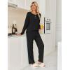 Ekouaer Womens Pajamas Set 2 Piece Lounge Sets Ribbed Knit Button Down Pjs Set Fleece Long Sleeve Sleepwear(Black)