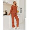 Ekouaer Womens Pajamas Set 2 Piece Lounge Sets Ribbed Knit Button Down Pjs Set Fleece Long Sleeve Sleepwear(Brick Red)