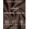 Ekouaer Womens Pajamas Set 2 Piece Lounge Sets Ribbed Knit Button Down Pjs Set Fleece Long Sleeve Sleepwear(Brown)