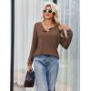 Ekouaer Womens Pajamas Set 2 Piece Lounge Sets Ribbed Knit Button Down Pjs Set Fleece Long Sleeve Sleepwear(Brown)