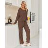 Ekouaer Womens Pajamas Set 2 Piece Lounge Sets Ribbed Knit Button Down Pjs Set Fleece Long Sleeve Sleepwear(Brown)
