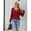 Ekouaer Womens Pajamas Set 2 Piece Lounge Sets Ribbed Knit Button Down Pjs Set Fleece Long Sleeve Sleepwear(Burgundy)