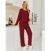 Ekouaer Womens Pajamas Set 2 Piece Lounge Sets Ribbed Knit Button Down Pjs Set Fleece Long Sleeve Sleepwear(Burgundy)