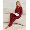 Ekouaer Womens Pajamas Set 2 Piece Lounge Sets Ribbed Knit Button Down Pjs Set Fleece Long Sleeve Sleepwear(Burgundy)