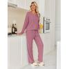 Ekouaer Womens Pajamas Set 2 Piece Lounge Sets Ribbed Knit Button Down Pjs Set Fleece Long Sleeve Sleepwear(Dusty Rose)
