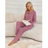 Ekouaer Womens Pajamas Set 2 Piece Lounge Sets Ribbed Knit Button Down Pjs Set Fleece Long Sleeve Sleepwear(Dusty Rose)