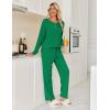 Ekouaer Womens Pajamas Set 2 Piece Lounge Sets Ribbed Knit Button Down Pjs Set Fleece Long Sleeve Sleepwear(Forest Green)
