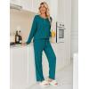 Ekouaer Womens Pajamas Set 2 Piece Lounge Sets Ribbed Knit Button Down Pjs Set Fleece Long Sleeve Sleepwear(Green)