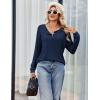 Ekouaer Womens Pajamas Set 2 Piece Lounge Sets Ribbed Knit Button Down Pjs Set Fleece Long Sleeve Sleepwear(Navy Blue)