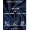 Ekouaer Womens Pajamas Set 2 Piece Lounge Sets Ribbed Knit Button Down Pjs Set Fleece Long Sleeve Sleepwear(Navy Blue)