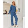 Ekouaer Womens Pajamas Set 2 Piece Lounge Sets Ribbed Knit Button Down Pjs Set Fleece Long Sleeve Sleepwear(Royal Blue)