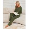 Ekouaer Womens Pajamas Set 2 Piece Lounge Sets Ribbed Knit Button Down Pjs Set Fleece Long Sleeve Sleepwear(Sage Green)