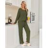 Ekouaer Womens Pajamas Set 2 Piece Lounge Sets Ribbed Knit Button Down Pjs Set Fleece Long Sleeve Sleepwear(Sage Green)