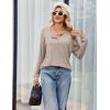 Ekouaer Womens Pajamas Set 2 Piece Lounge Sets Ribbed Knit Button Down Pjs Set Fleece Long Sleeve Sleepwear(Taupe Gray)
