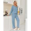 Ekouaer Womens Pajamas Set 2 Piece Lounge Sets Ribbed Knit Button Down Pjs Set Fleece Long Sleeve Sleepwear(Teal Blue)