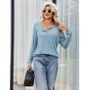 Ekouaer Womens Pajamas Set 2 Piece Lounge Sets Ribbed Knit Button Down Pjs Set Fleece Long Sleeve Sleepwear(Teal Blue)