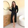 Ekouaer Womens Robe Long Knit Kimono Bathrobe Lightweight Sleepwear Soft Ladies Loungewear with Pockets, S-XXL(Black)