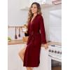 Ekouaer Womens Robe Long Knit Kimono Bathrobe Lightweight Sleepwear Soft Ladies Loungewear with Pockets, S-XXL(Burgundy)