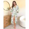 Ekouaer Womens Robe Long Knit Kimono Bathrobe Lightweight Sleepwear Soft Ladies Loungewear with Pockets, S-XXL(Green Leaves Red Floral)