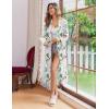 Ekouaer Womens Robe Long Knit Kimono Bathrobe Lightweight Sleepwear Soft Ladies Loungewear with Pockets, S-XXL(Green Leaves Red Floral)