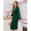 Ekouaer Womens Robe Long Knit Kimono Bathrobe Lightweight Sleepwear Soft Ladies Loungewear with Pockets, S-XXL(Lake Green)