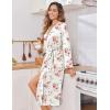 Ekouaer Womens Robe Long Knit Kimono Bathrobe Lightweight Sleepwear Soft Ladies Loungewear with Pockets, S-XXL(White Red Flowers)