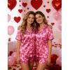Ekouaer Womens Silk Satin Pajamas Set Short Sleeve Sleepwear Button Down Loungewear 2 Piece Pjs Shorts Set S-5X Plus Size(Pink Love)