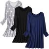 Ekouaer 3 Pack Women’s Nightgowns Long Sleeve Sleep Shirts Comfy Soft Nightshirt Women Pajama Sleep Dress Cute Sleepwear(Black navy star)