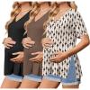 Ekouaer 3 Packs Women’s Maternity Shirts V Neck Pregnancy Tops Short Sleeve Casual Workout Tees Side Split Mama Clothes(Black / Brown / Black Spot(3pcs))