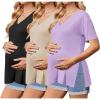 Ekouaer 3 Packs Women’s Maternity Shirts V Neck Pregnancy Tops Short Sleeve Casual Workout Tees Side Split Mama Clothes(Black / Light Khaki / Light Purple(3pcs))