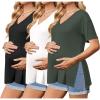 Ekouaer 3 Packs Women’s Maternity Shirts V Neck Pregnancy Tops Short Sleeve Casual Workout Tees Side Split Mama Clothes(Black / White / Army Green(3pcs))