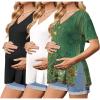 Ekouaer 3 Packs Women’s Maternity Shirts V Neck Pregnancy Tops Short Sleeve Casual Workout Tees Side Split Mama Clothes(Black / White / Green Flower(3pcs))