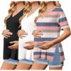 Ekouaer 3 Packs Women’s Maternity Shirts V Neck Pregnancy Tops Short Sleeve Casual Workout Tees Side Split Mama Clothes(Black / White / Stripe(3pcs))