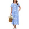 Ekouaer Cotton Nightgowns for Women Long Night Gown Short Sleeve Sleepdress Victorian Sleepwear Nightdress with Pockets(Blue Pigeon)