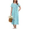 Ekouaer Cotton Nightgowns for Women Long Night Gown Short Sleeve Sleepdress Victorian Sleepwear Nightdress with Pockets(Green Flowers)