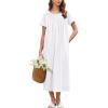 Ekouaer Cotton Nightgowns for Women Long Night Gown Short Sleeve Sleepdress Victorian Sleepwear Nightdress with Pockets(White)