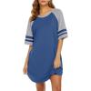 Ekouaer Cotton Nightgowns for Women Short Sleeve Sleep Shirts Crew Neck Night Shirts Soft Color Block Night Gown(Blue)